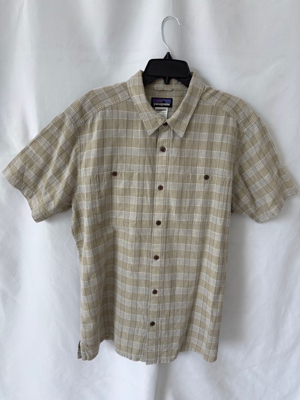 Patagonia Men’s Short-Sleeve Plaid Button-Down Shirt - Beige and Cream